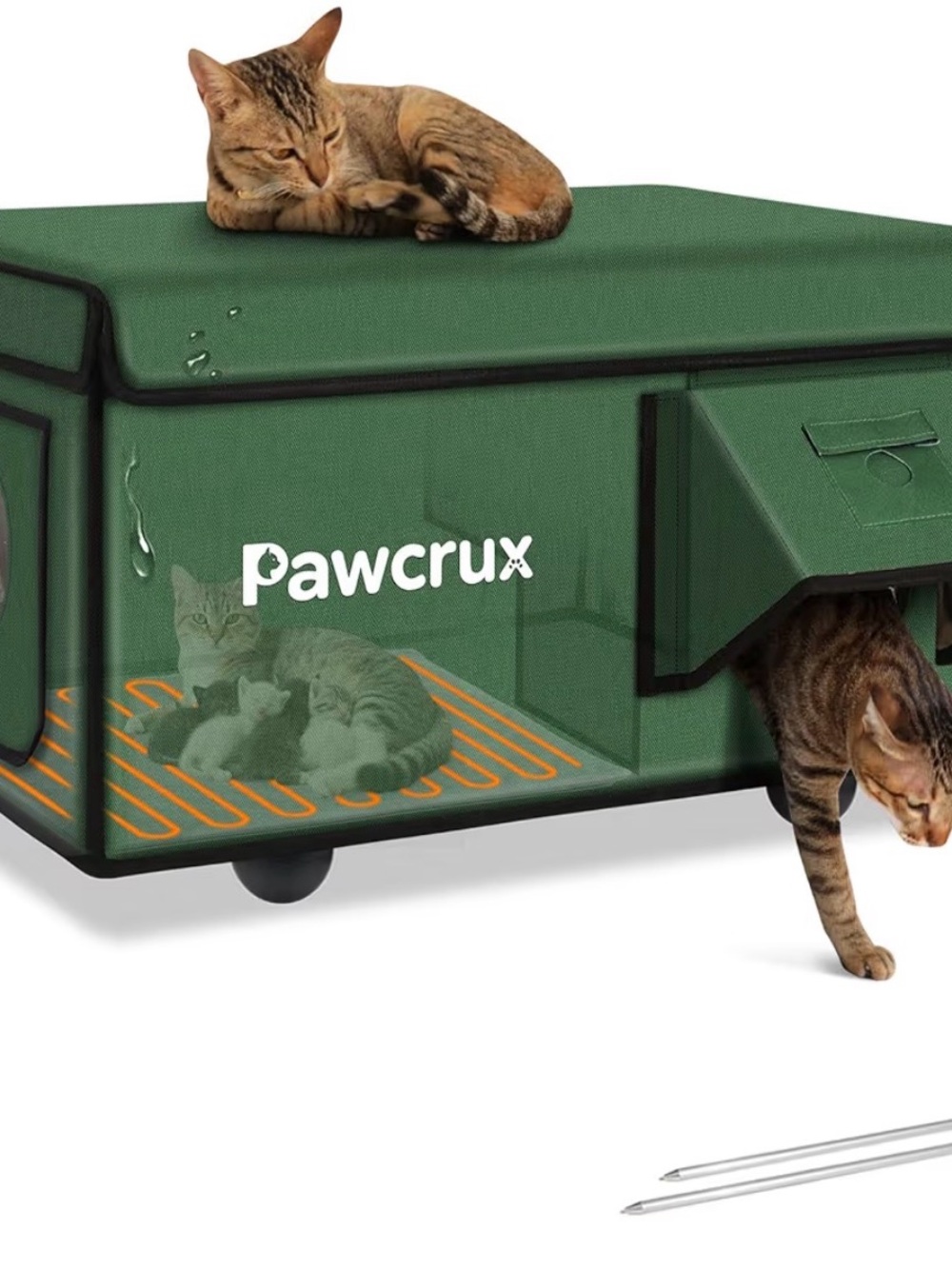Green Outdoor Cat Shelter with Heated Base